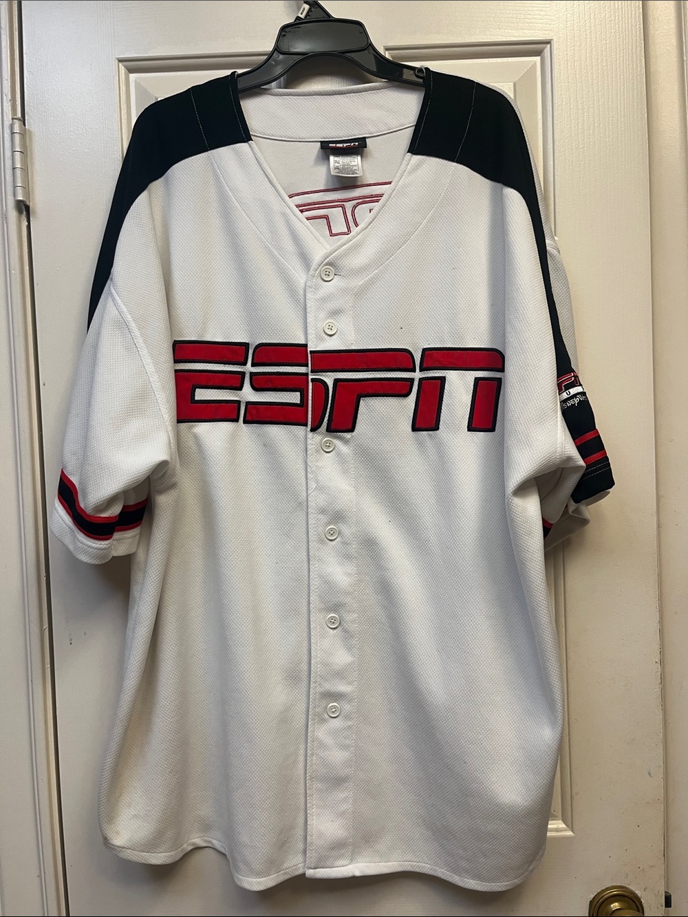 Men's ESPN White and Red Button-Front Jersey Shirt XXL